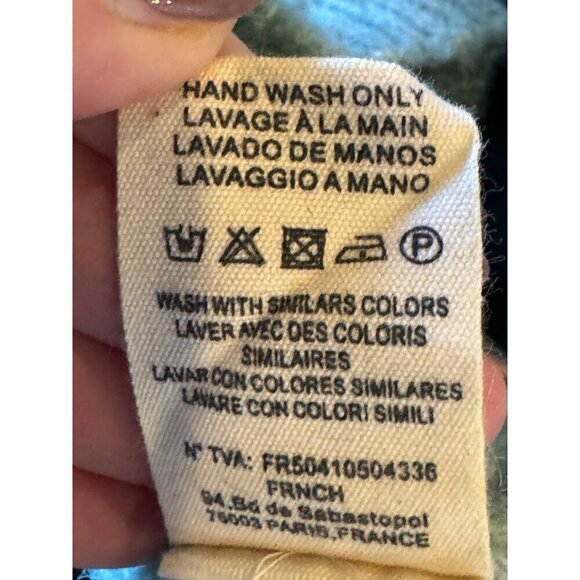 FRNCH Sweater Women Large Green Fuzzy Knit Puff Ballon Sleeve Crew Neck Pullover - Picture 11 of 11